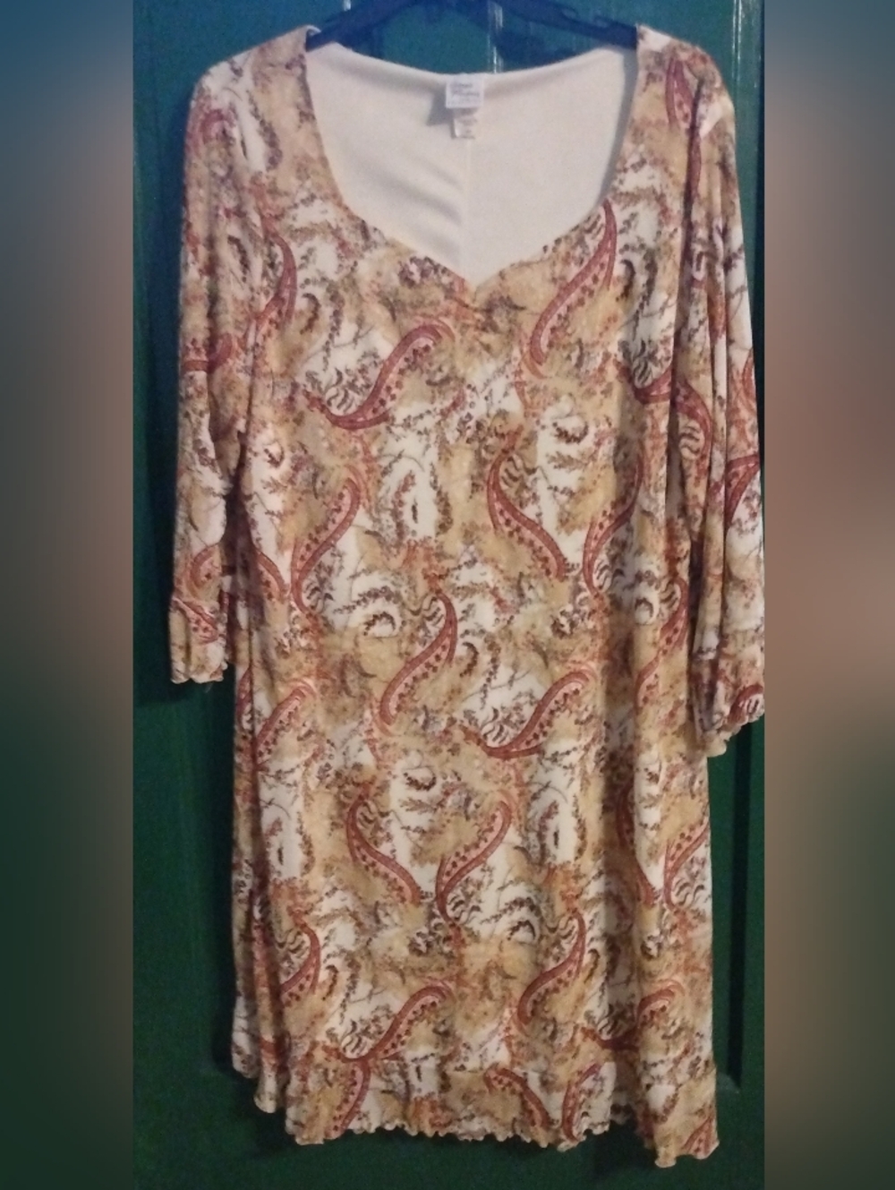 Paisley Print Long Sleeve Dress - Cream & Rust
